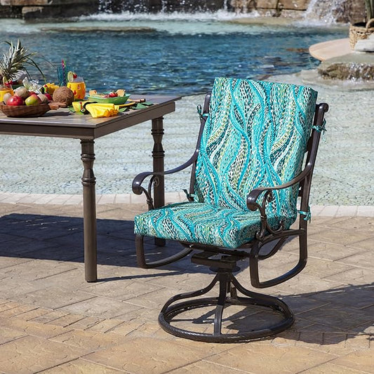 Arden Outdoor Dining Chair Cushion, 2 Pack, 20 x 20, Rain-Proof, Fade Resistant, Teal Ariel