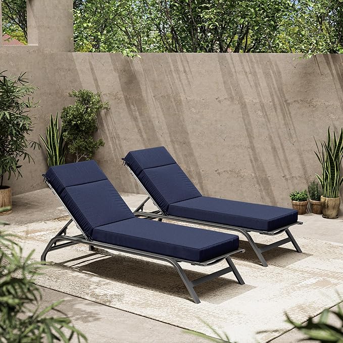 2 Pcs Chaise Lounge Cushions Outdoor, 72" L X 21" W X 4" D Lounge Chair Cushions for Outdoor Furniture, High-Density Foam Patio Chaise Cushion-Waterproof Fade-Resistant ThickPatio lounge chair cushion
