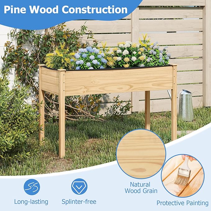 COSTWAY Raised Garden Bed, Elevated Wood Planter Box Stand with Legs for Vegetables, Flowers & Herbs, Standing Growing Bed for Backyard, Patio, Balcony, 47" x 22.5" x 30", Natural