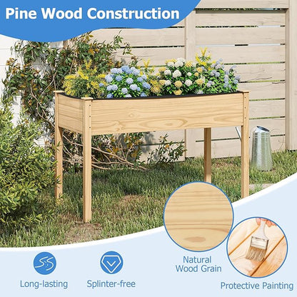 COSTWAY Raised Garden Bed, Elevated Wood Planter Box Stand with Legs for Vegetables, Flowers & Herbs, Standing Growing Bed for Backyard, Patio, Balcony, 47" x 22.5" x 30", Natural