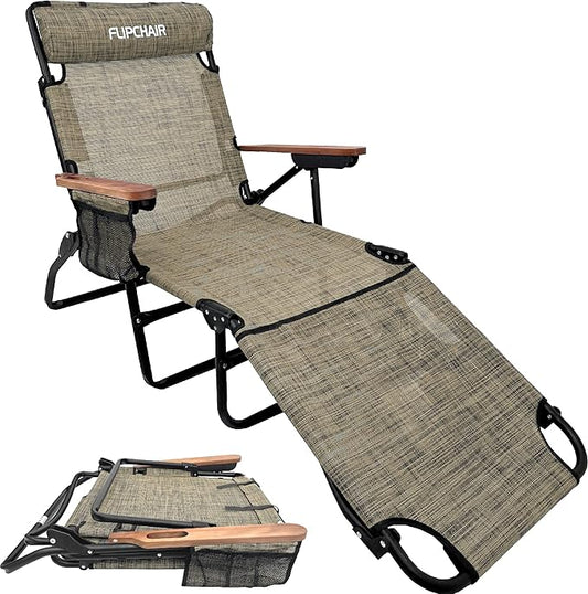 EASYGO PRODUCTS FLIP Face Down Tanning Chaise Lounge Chair with Face & Arm Holes - 4 Legs Support - Textilene Material - 6 Position - Arm Head Rest Pillow - Beach or Home Use