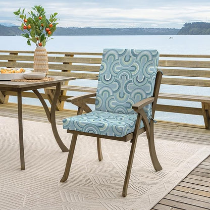 Arden Outdoor Patio Dining Chair Cushion, 20x44, Rain-Proof Seat Pad, Fade-Resistant Outdoor Cushion Coastal Blue Geometric