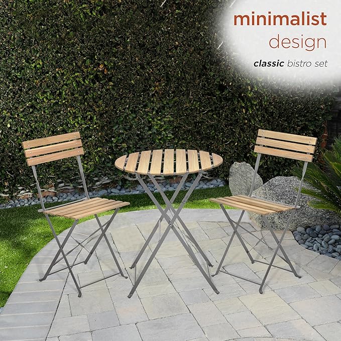 Alpine Corporation 3-Piece Wood Slat and Metal Bistro Set