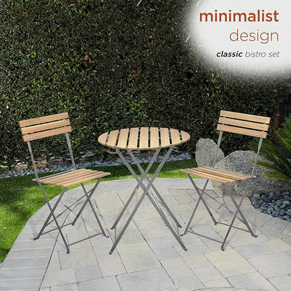 Alpine Corporation 3-Piece Wood Slat and Metal Bistro Set