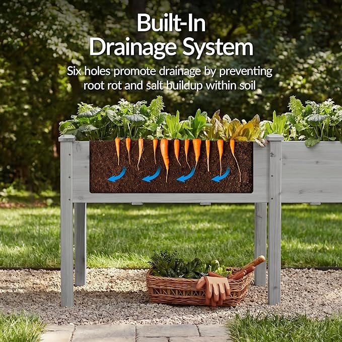 Best Choice Products 72x24x30in Raised Garden Bed, Elevated Wood Planter Box Stand for Backyard, Patio, Balcony w/Divider Panel, 6 Legs, 300lb Capacity - Gray