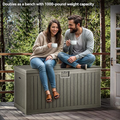 YITAHOME 230 Gallon Large Deck Box with Divider & Side Handles, Outdoor Double-Wall Storage for Patio Furniture Cushions, Garden Pool Accessories, Water Resistant & Lockable
