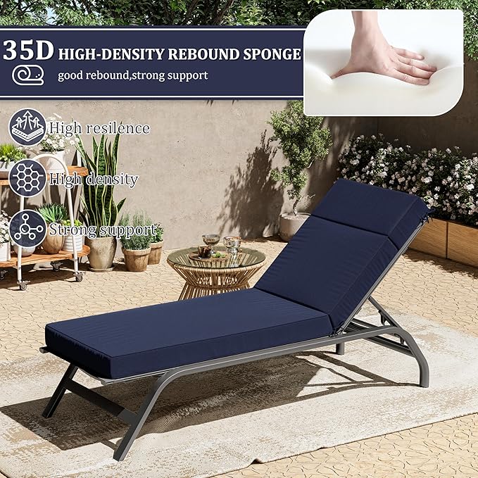 2 Pcs Chaise Lounge Cushions Outdoor, 80" L X 26" W X 4" D Lounge Chair Cushions for Outdoor Furniture, High-Density Foam Patio Chaise Cushion-Waterproof Fade-Resistant ThickPatio lounge chair cushion