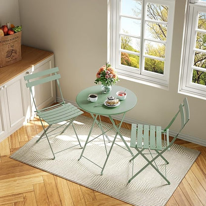 Patio Bistro Set, 3-Piece Outdoor Folding Table and Chairs, Premium Steel Frame Weather Resistant Conversation Sets of 2, Space Saving Patio Furniture for Backyard Balcony Porch Garden