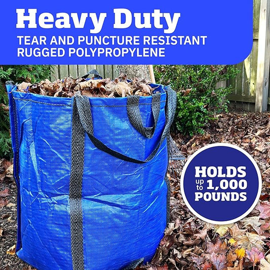 DURASACK Heavy Duty Home and Yard Waste Bag 48-Gallon Woven Polypropylene, Reusable Lawn and Leaf Garden Bag with Reinforced Carry Handles, Pop-Up Self-Standing Garbage Can, Blue (Pack of 2)