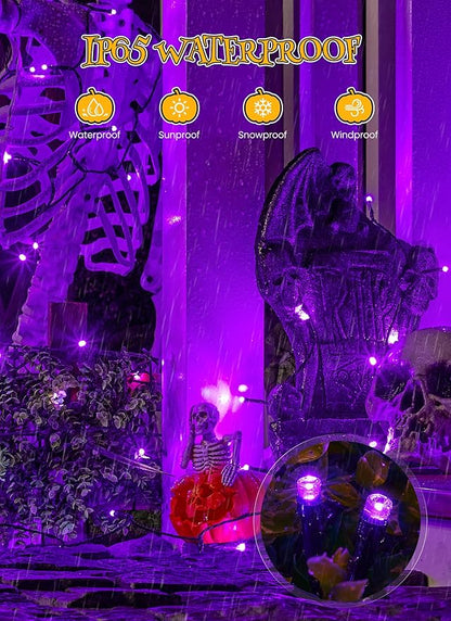 Brightown 4 Pack Halloween Solar String Lights, Total 184FT 480 LED Solar Lights Outdoor Waterproof Black Wire with 8 Modes, Solar Fairy Light for Garden Yard Patio Party Decors, Purple