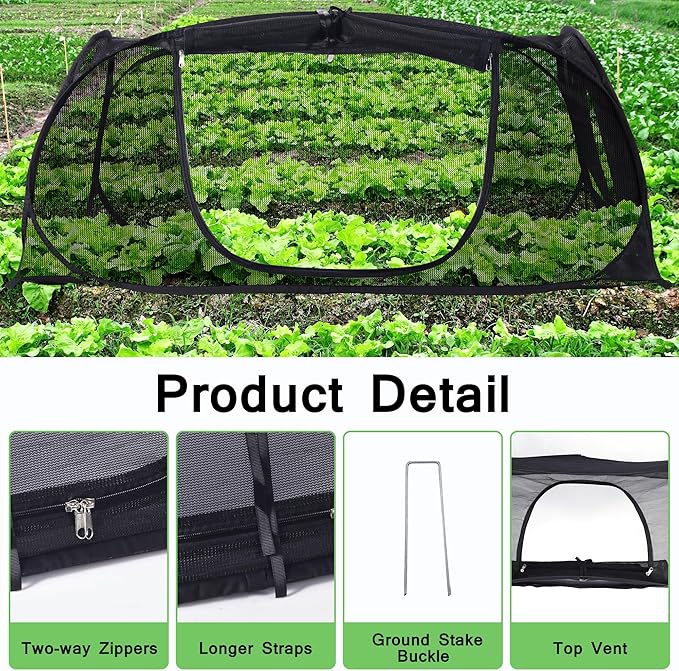 Plant Covers for Raised Garden Bed, Pop Up Garden Cover with Top Window & 8 Stakes, Protects Seedlings, Fruits & Vegetables from Birds & Small Animals