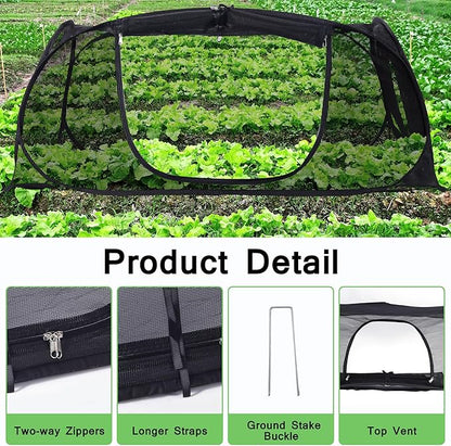 Plant Covers for Raised Garden Bed, Pop Up Garden Cover with Top Window & 8 Stakes, Protects Seedlings, Fruits & Vegetables from Birds & Small Animals