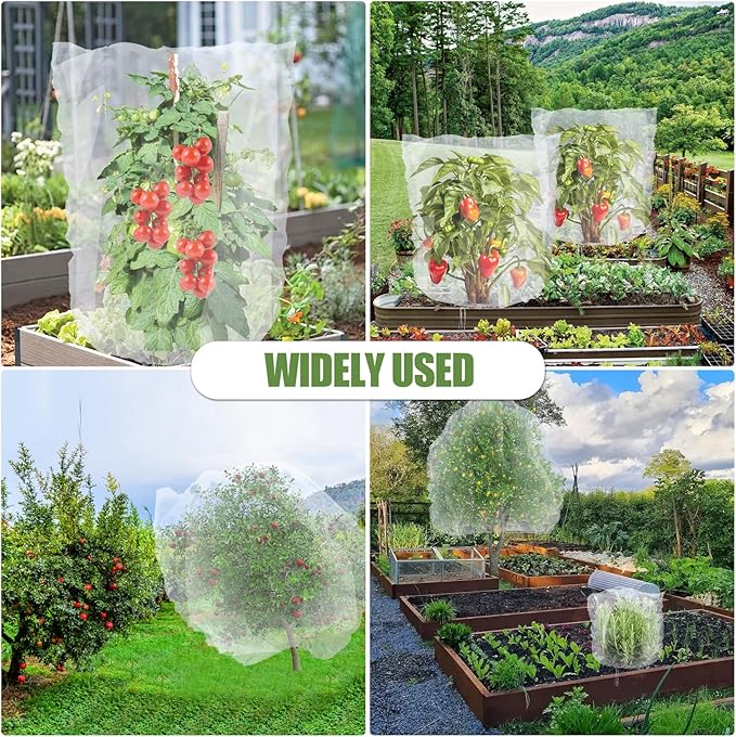 4PCS Bird Netting 6.6x8.2FT Tree Net Mesh Bag with Drawstring Garden Insect Netting Pest Barrier Blueberry Netting Plant Row Cover White Mosquito Net for Fruit/Flower/Vegetables