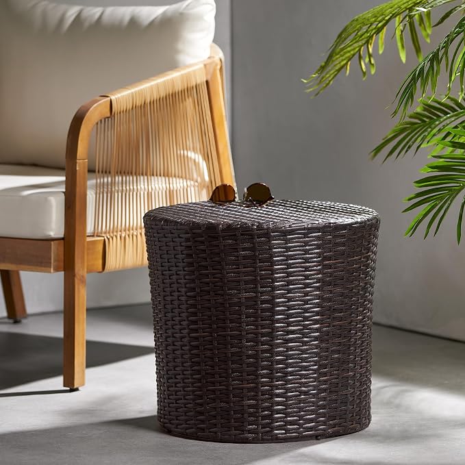 Christopher Knight Home Keaton Wicker Barrel Side Table, Multibrown 16.75 inches high x 17.5 inches wide 17.5 inches deep