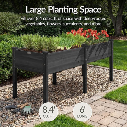Best Choice Products 72x24x30in Raised Garden Bed, Elevated Wood Planter Box Stand for Backyard, Patio, Balcony w/Divider Panel, 6 Legs, 300lb Capacity - Black