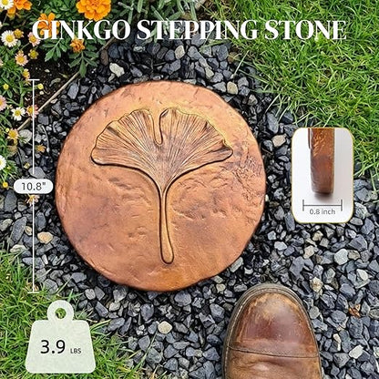 Stepping Stones Outdoor Pathway – 10.8" Antique Bronze Ginkgo Garden Stone Outdoor Decorative – Grandma Mothers Day Gifts, Garden Memorial Stone for Loved Ones Outside, Backyard Walkway Pavers