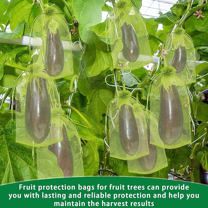 DECYOOL 120 PCS Fruit Protection Bags 4 X 6 inch, Green Fruit Bags for Fruit Trees Fruit Netting Cover Drawstring Mesh Bags Suit for Mangoes Tomatoes Fruit Trees Veggies Garden