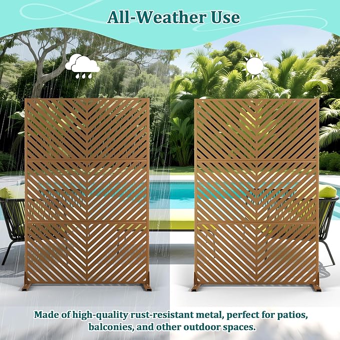 Metal Privacy Screen Outdoor Privacy Screen, Freestanding Fence Panel for Outside, 72''H×47''W, Decorative Screen Panel for Backyard/Patio/Deck