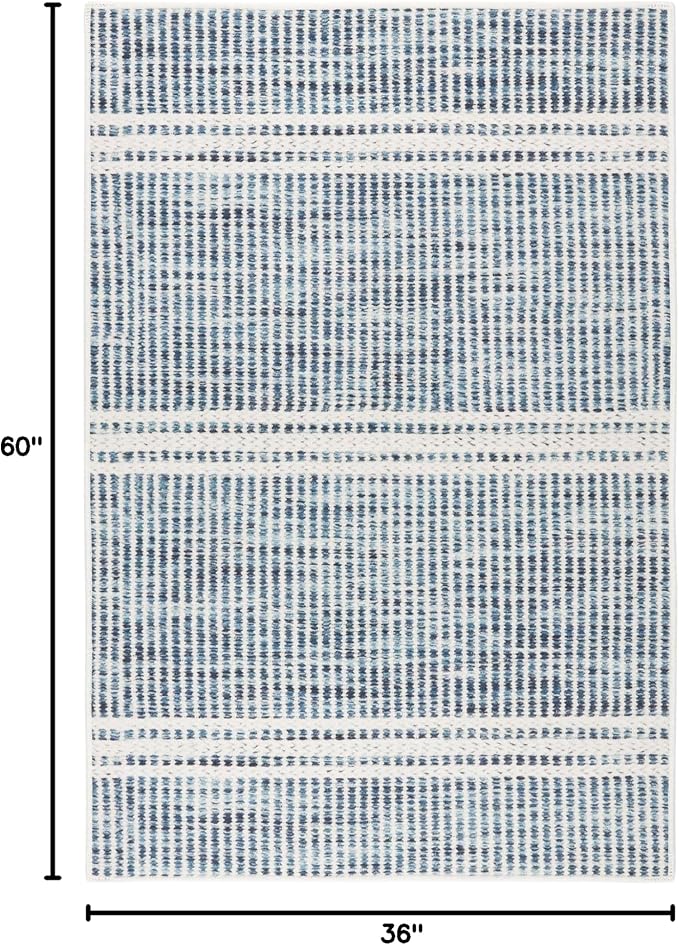 Dash and Albert Malta Blue Machine Washable Area Rug - 3' x 5' Blue Stripe Washable Accent Rug - Durable, High Traffic Areas Kitchen, Mudroom, Hallways