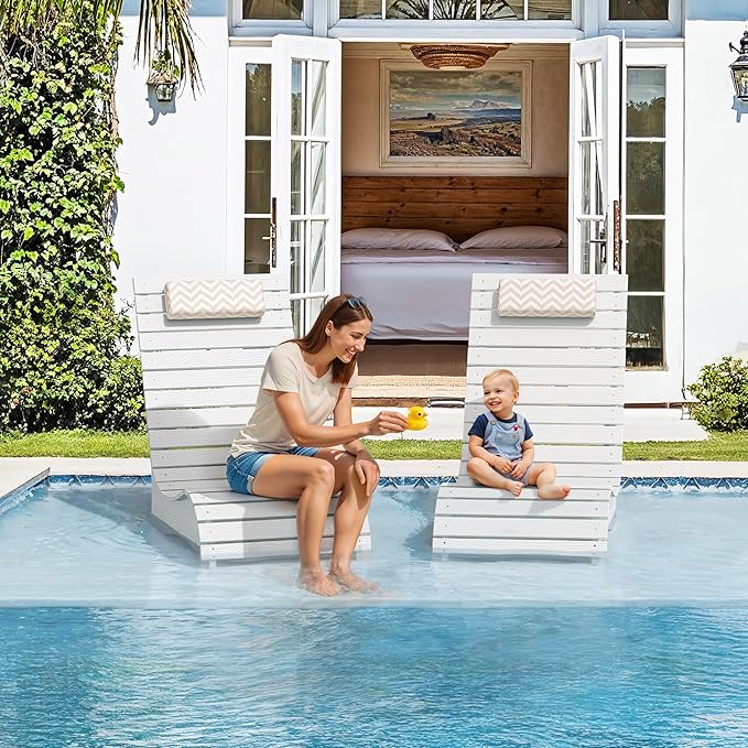 LUE BONA HDPS Pool Chairs Set of 2, Fade-Resistant Use in Pools Up to 10-Inches Deep Pools Lounge Chair for Sun Shelf, Chaise Lounger with Headrest for Outside Pool Deck