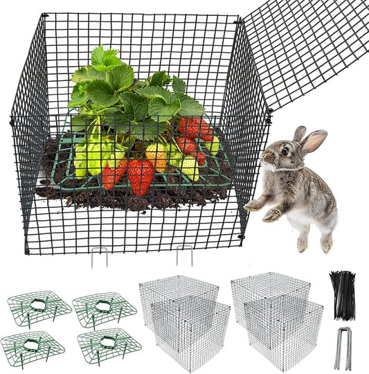 4 Sets Upgraded Strawberry Supports with Wire Plant Protectors from Animal 12x12Inch Sturdy Metal Wire Plant Cages Mesh Plant Cover and Strawberry Growing Racks Planting Stand for Garden Strawberry