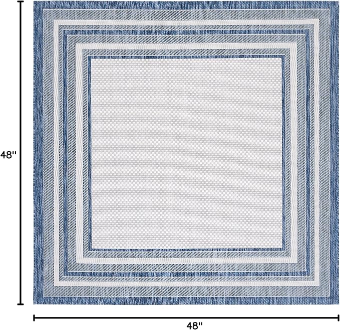SAFAVIEH Washable Rug Outdoor Courtyard Collection - 4' Square, Ivory & Navy, Non-Shedding & Easy Cleaning, Ideal for Patio, Backyard, Mudroom (CY8475-53412)