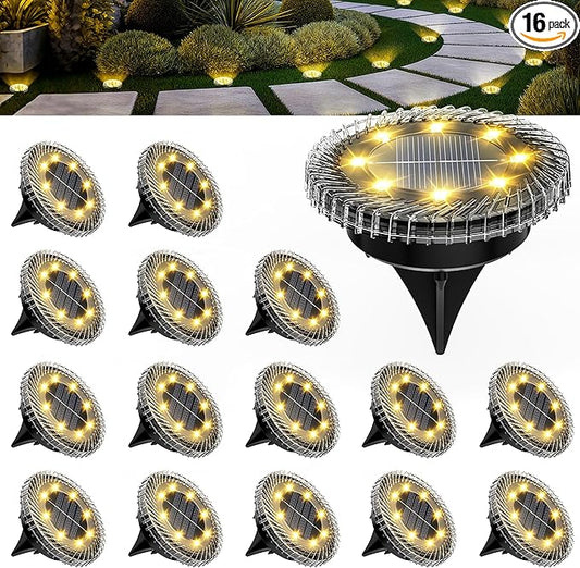 PATIOWIN 16 Pack Small Solar Ground Lights, Pathway Lights Waterproof, Outdoor Solar Light for Garden, Driveway, Walkway, Backyard (Warm White)