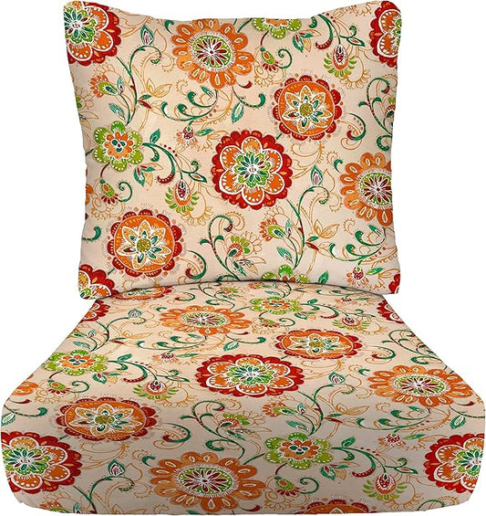RSH DECOR Deep Seating Cushion with Pillow Back | 23” x 25” Seat | Water and Fade-Resistant Spun Fabric | Outdoor Chair Cushion Set for Patio Furniture | Fanfare Sonoma