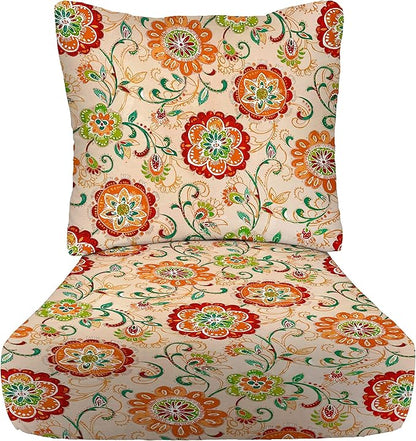 RSH DECOR Deep Seating Cushion with Pillow Back | 25” x 25.5” Seat | Water and Fade-Resistant Spun Fabric | Outdoor Chair Cushion Set for Patio Furniture | Fanfare Sonoma