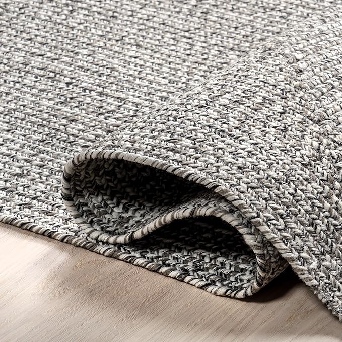 nuLOOM 2' x 18' Solid Hand Braided Indoor/Outdoor Area Rug, Pet-Friendly, High Traffic, Weather Resistant, for Patio, Balcony, Bedroom, Living, Dining Room, Wynn Salt and Pepper