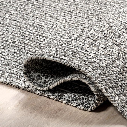 nuLOOM 2' x 10' Solid Hand Braided Indoor/Outdoor Area Rug, Pet-Friendly, High Traffic, Weather Resistant, for Patio, Balcony, Bedroom, Living, Dining Room, Wynn Salt and Pepper