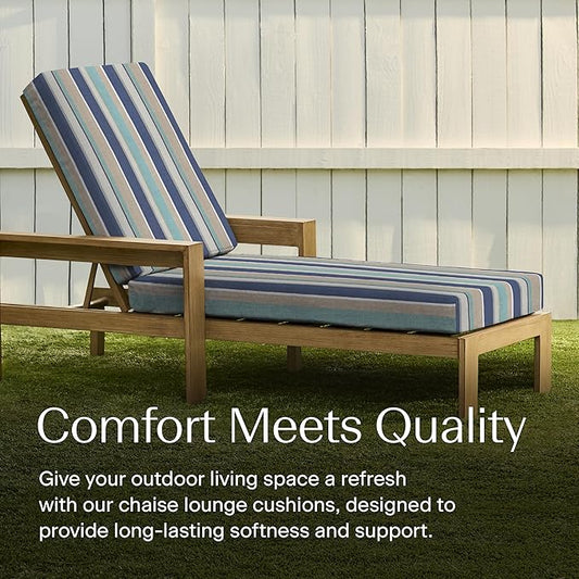 Honeycomb Outdoor Heritage Chaise, 22.5" W x 70" L, Stripe Blue & Beige Chair Cushion for Patio Furniture