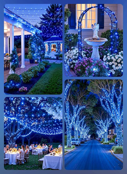Brightown 2 Pack Solar String Lights Outdoor,Total 80FT 200 LED Solar Powered String Lights Waterproof with 8 Modes, Auto On/Off, Patio Lights for Outside Tree Garden Balcony Party Decor (Blue)