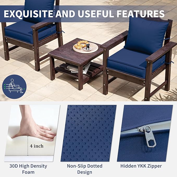 Premium Outdoor Seat Cushion Chair Cushions for Patio Furniture 19 L X 19 W X 4 H Waterproof & Fade Resistant Deep Seat and Backrest Cushion Set with Removable Covers for Chair, Sofa