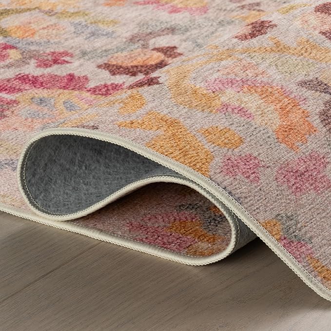 Dash & Albert INES Multi Machine Washable Rug, 7.5 X 9.5 Feet, Multicolored/Yellow Floral Pattern