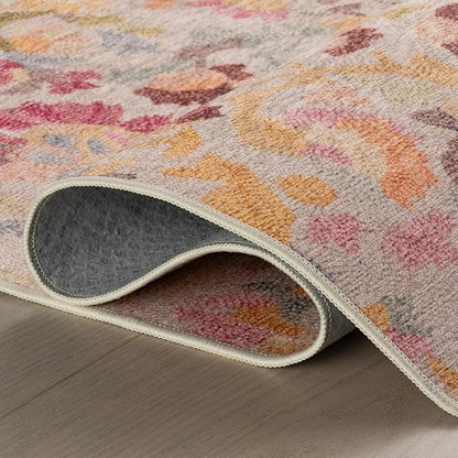 Dash & Albert INES Multi Machine Washable Rug, 9.5 X 13.5 Feet, Multicolored/Yellow Floral Pattern