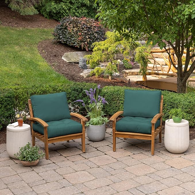 Arden Outdoor Plush Modern Tufted Blowfill Deep Seat Set, 24 x 24, Water Repellent, Fade Resistant, Deep Seat Bottom and Back Cushion for Chair and Sofa, Peacock Blue Green Texture
