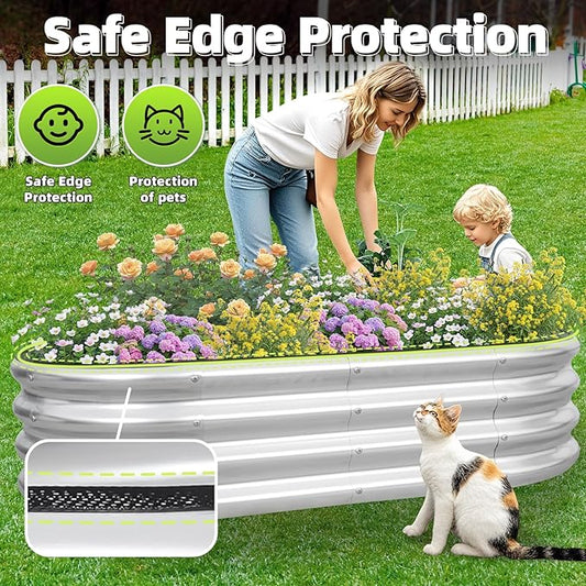 G GOOD GAIN Galvanized Metal Raised Garden Bed Kit - 4x2x1FT Outdoor Planter Box with Safety Edging and Gloves for Vegetables, Fruits, Flowers(Silver, 2PC)
