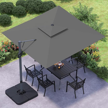 GREEN PARTY 10x10 ft Cantilever Patio Umbrella with Base Included, Outdoor Offset Umbrellas with 360° Rotation, 5-Year-Non-Fading Hanging Pool Umbrella for Garden Deck Poolside - Grey