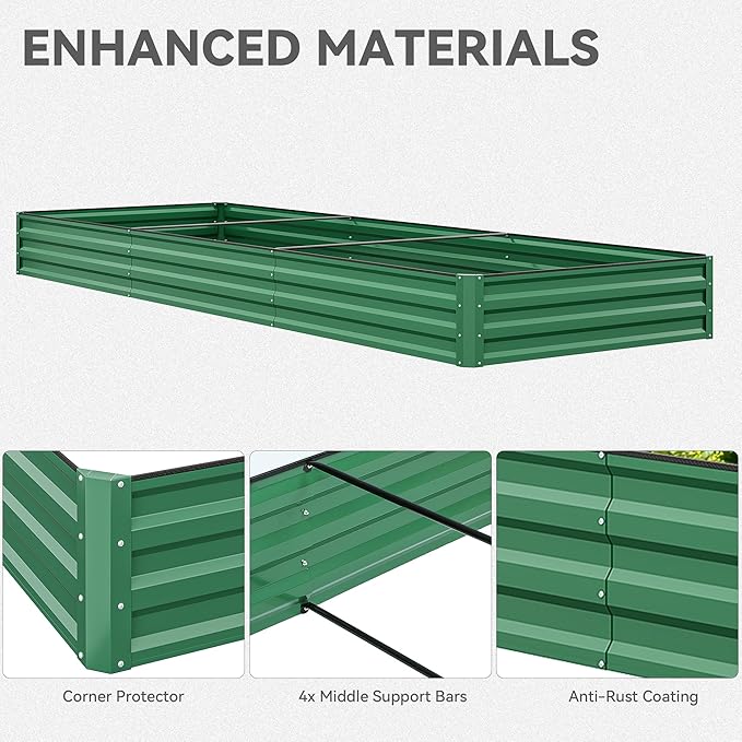 DWVO 2pcs 12 x 4 x 1 FT Raised Garden Bed Kit, Outdoor Galvanized Flower Bed with Safety Rubber and Gloves, Large Metal Planter Box for Vegetables, Flowers, Herbs, Fruits, Green