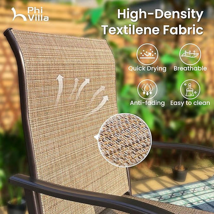 PHI VILLA Outdoor Patio Bar Set of 6, Patio Bar Table and Chair Set with Textilene Outdoor Swivel Bar Stools and Wood Like Bar Table, All-Weather Patio Bar Furniture Set for Garden, Brown