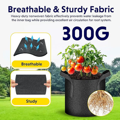 iPower 5-Pack 5 Gallon Plant Grow Bags Thickened Nonwoven Aeration Fabric Pots Heavy Duty Durable Container, Strap Handles for Garden, Black