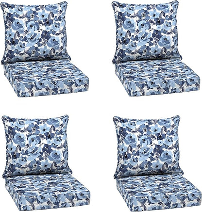 Arden Outdoor Deep Seat Cushion Set (4-Pack), 24 in x 24 in, Weather-Proof, Rain-Proof, Fade Resistant Patio Cushion for Chair, Sofa, and Couch Blue Garden Floral