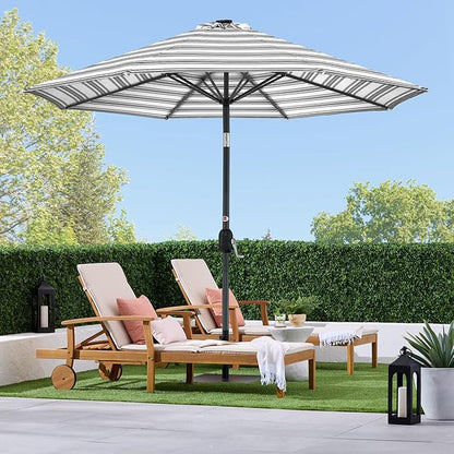 Best Choice Products 10ft Solar Polyester LED Lighted Patio Umbrella w/Tilt Adjustment and UV-Resistant Fabric - Striped Black