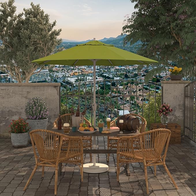 California Umbrella 7.5' Rd Aluminum Patio Umbrella, Crank Lift, Auto Tilt, White Finish