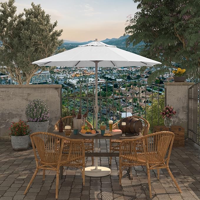 California Umbrella 7.5' Rd Aluminum Patio Umbrella, Crank Lift, Auto Tilt, White Finish