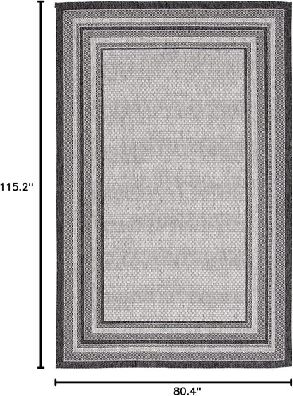 SAFAVIEH Courtyard Collection 6'7" x 9'6" Light Grey/Black CY8475 Indoor-Outdoor Waterproof Easy-Cleaning Patio Backyard Mudroom Area-Rug