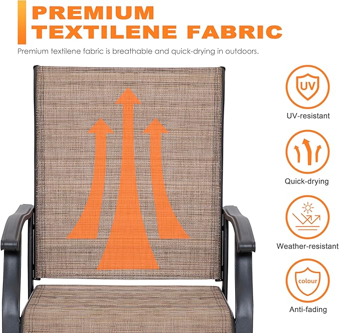 NUU GARDEN 3 Piece Outdoor Bistro Set, 2 Swivel Bistro Chairs and 20" Round Bistro Table, Patio Textilene Fabric, Powder-Coated Iron Frame, for Patio, Deck, Garden, Backyard, Black and Brown