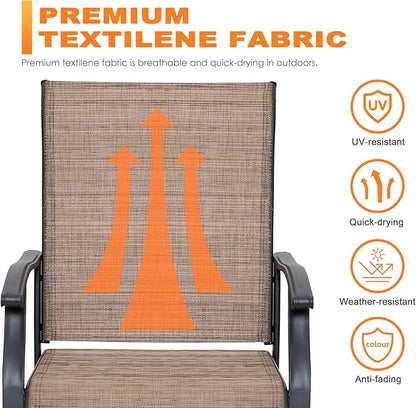 NUU GARDEN 3 Piece Outdoor Bistro Set, 2 Swivel Bistro Chairs and 20" Round Bistro Table, Patio Textilene Fabric, Powder-Coated Iron Frame, for Patio, Deck, Garden, Backyard, Black and Brown