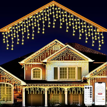 49ft Christmas Lights Outdoor, 640 LED Waterproof 8 Modes String Light with App and Remote Control for Outside House Roof Decorations Indoor Decor-Warm White